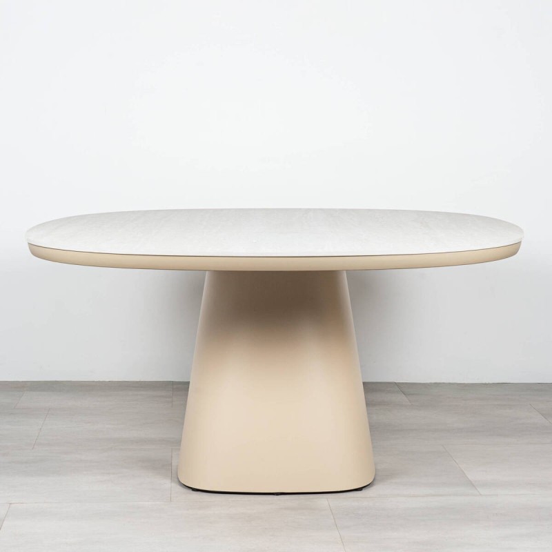 Mesa de Comedor de exterior Roma Cerámica Travertino y Aluminio Beige 150 cm