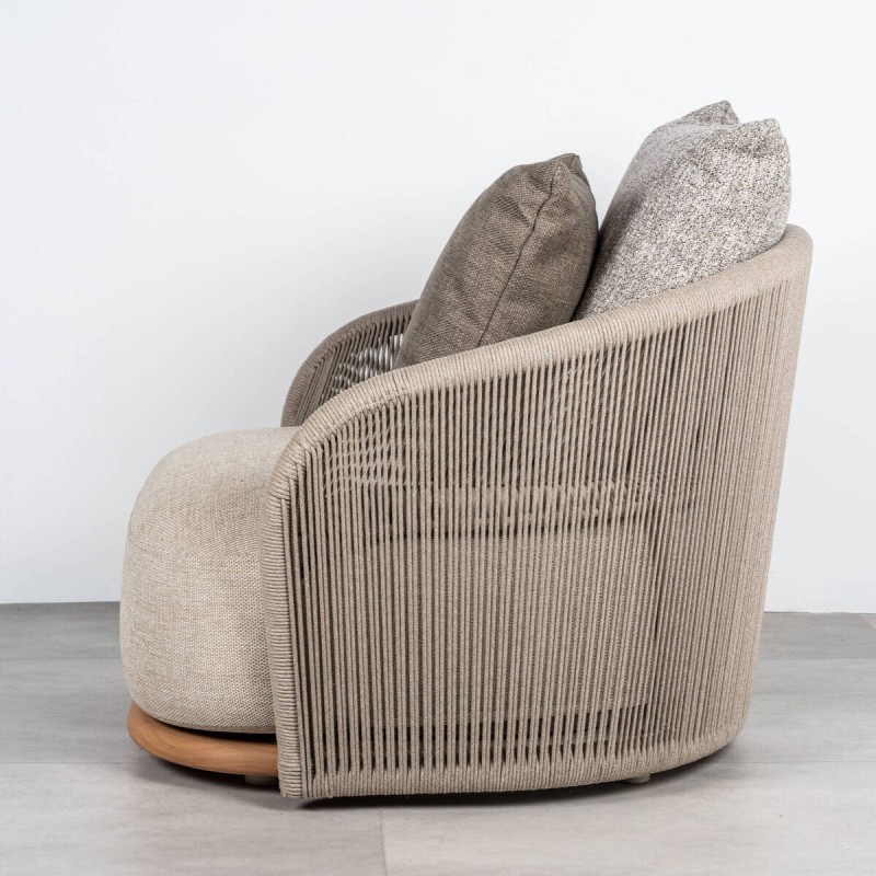 Sillón de Exterior en Mocca Wave con Cuerda Olefín y Base de Teca