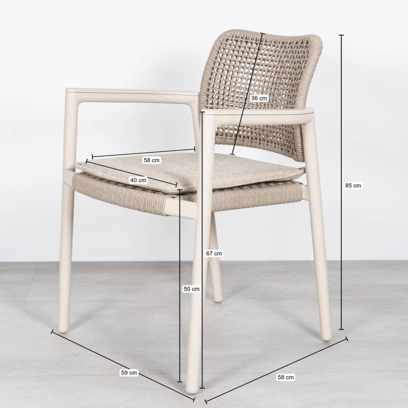 Silla de Terraza con Reposabrazos Tolo con Cuerda Olefín y Estructura de Aluminio