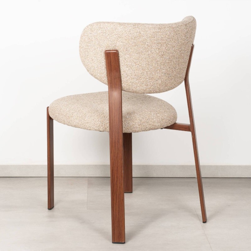 Silla de Comedor Neretva Tapizada en Beige Bouclé y Patas de Metal Acabado Nogal