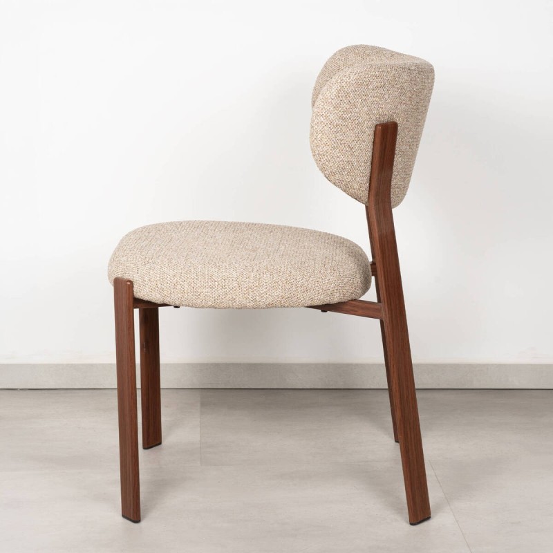 Neretva Dining Chair Upholstered in Beige Bouclé and Walnut Finish Metal Legs