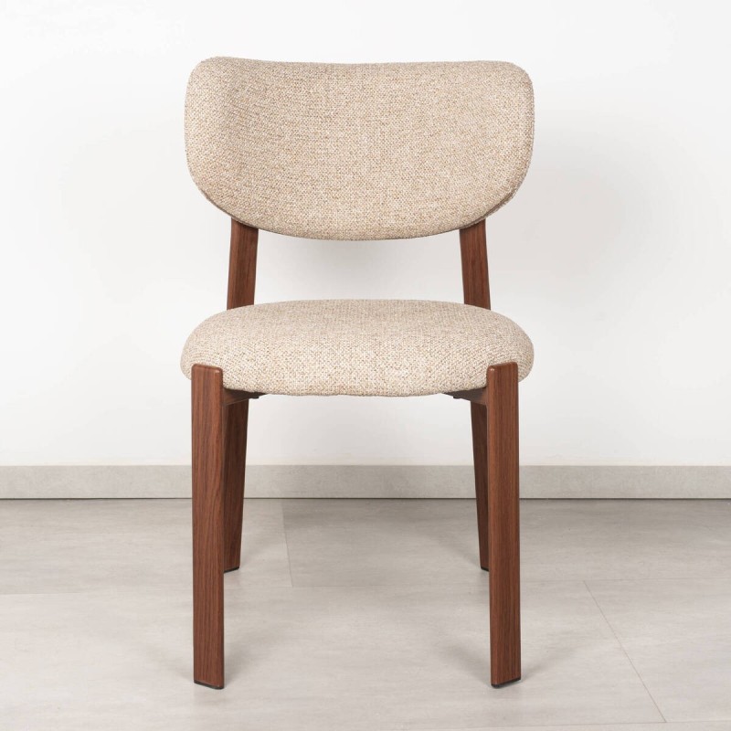 Neretva Dining Chair Upholstered in Beige Bouclé and Walnut Finish Metal Legs