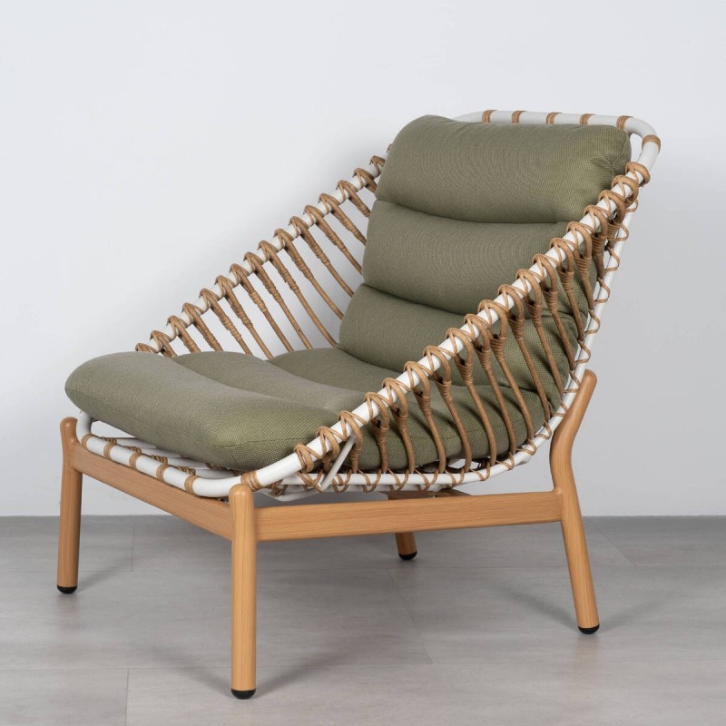 Sillón Tarifa Exterior Aluminio Ratán Sintético y Tejido Verde Oliva