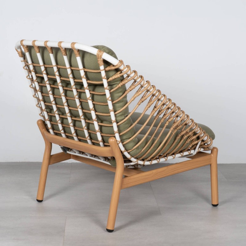 Tarifa Outdoor Armchair with Aluminum, Synthetic Rattan and Olive Green Fabric