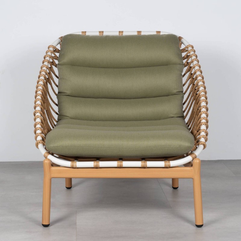 Tarifa Outdoor Armchair with Aluminum, Synthetic Rattan and Olive Green Fabric