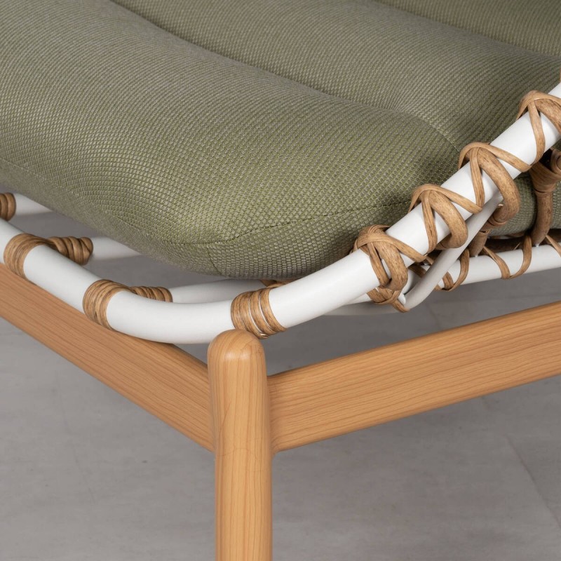 Tarifa Outdoor Armchair with Aluminum, Synthetic Rattan and Olive Green Fabric
