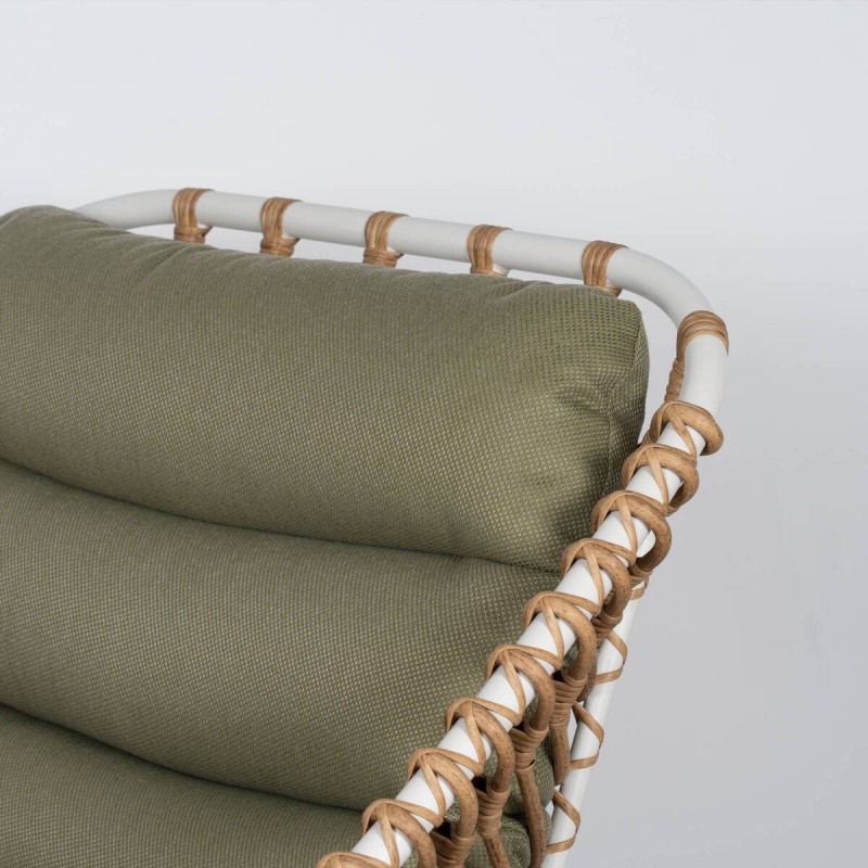 Tarifa Outdoor Armchair with Aluminum, Synthetic Rattan and Olive Green Fabric
