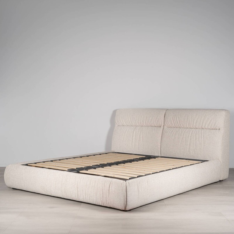 Cama Vesle Tapizada en Beige con Cajón Corredero Frontal para Colchón 180 cm