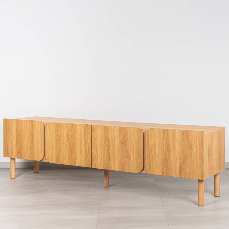 Mueble TV Mekong de Melamina Roble, puertas curvadas y Patas de Madera 200 cm