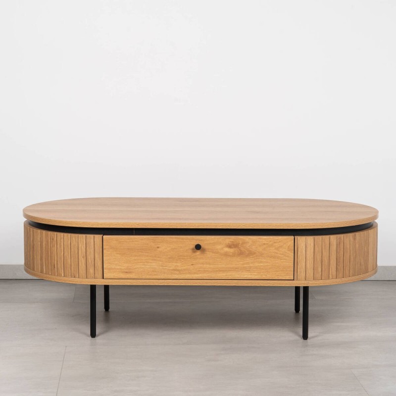 Mesa de Centro Duna de Ovalada Color Roble y Patas de Metal Negro 120cm