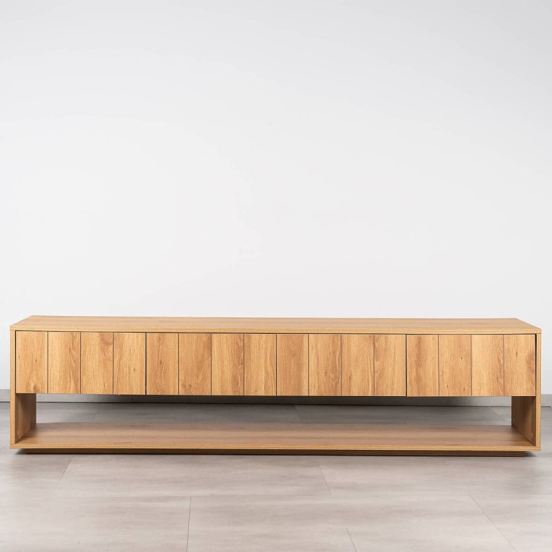 Mueble TV Vardar Roble con Cajones Acanalados y Zócalo 200 cm