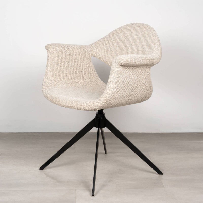 Silla Maroni de Comedor Giratoria en tejido beige y Patas Cruzadas