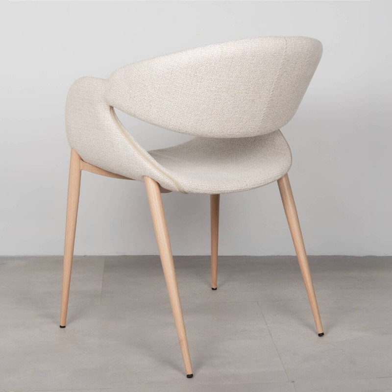 Silla de Comedor Loira Tapizada en Beige y Patas de Metal Acabado Madera Clara