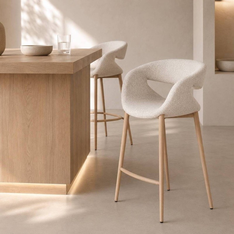 Taburete de Bar Loira Tapizado en Beige con Patas Metal Acabado Madera Clara
