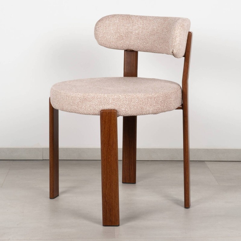 Silla Odra Tapizada en Beige con Patas de Metal Acabado Nogal