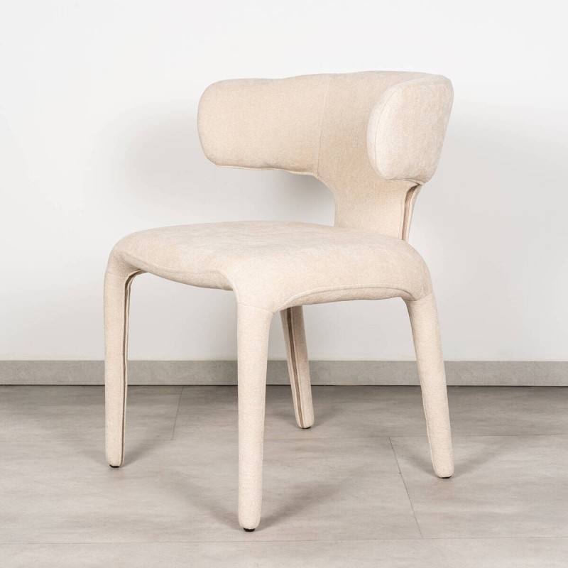 Silla Tarn Tapizada en Chenilla Beige Con Respaldo Curvo
