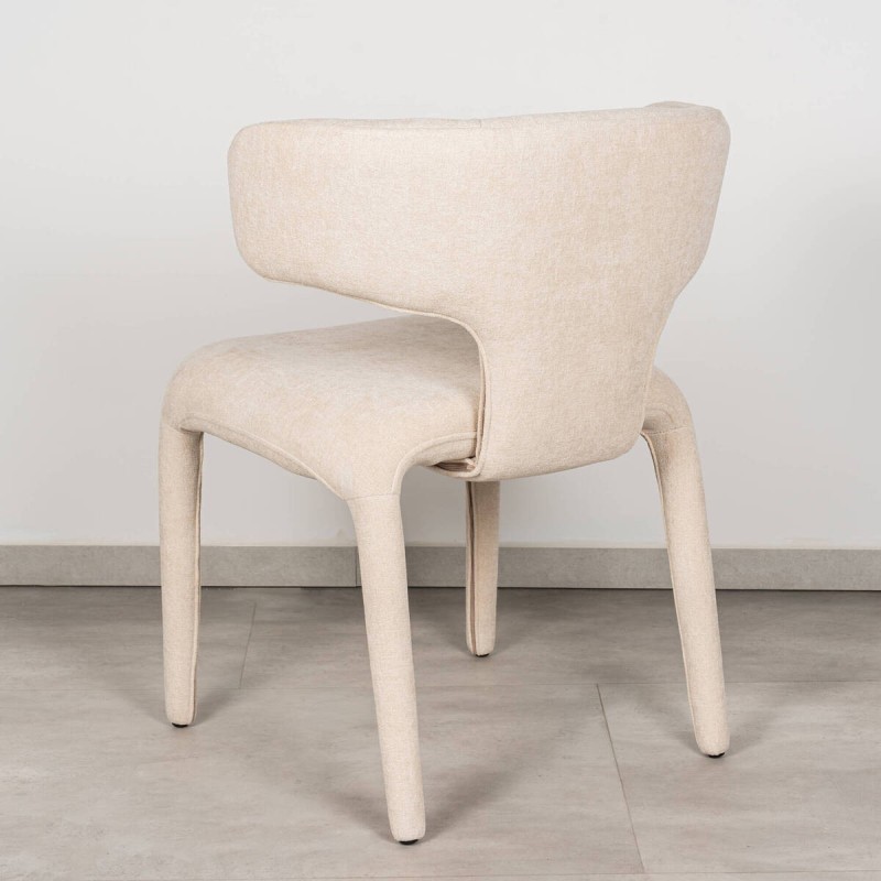 Tarn Chair Upholstered in Beige Chenille with Curved Backrest