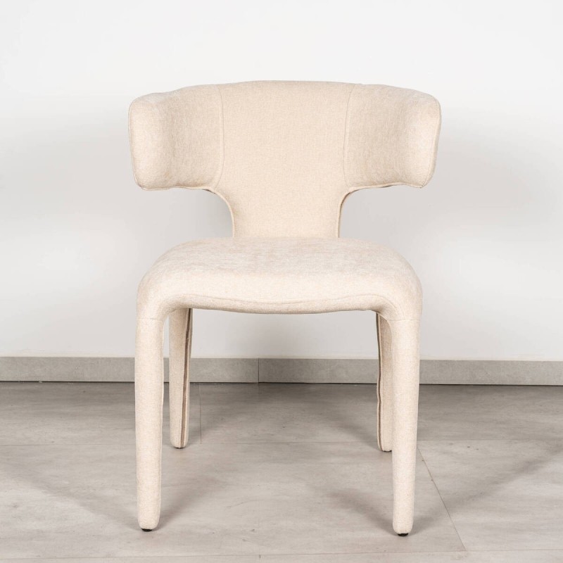 Tarn Chair Upholstered in Beige Chenille with Curved Backrest