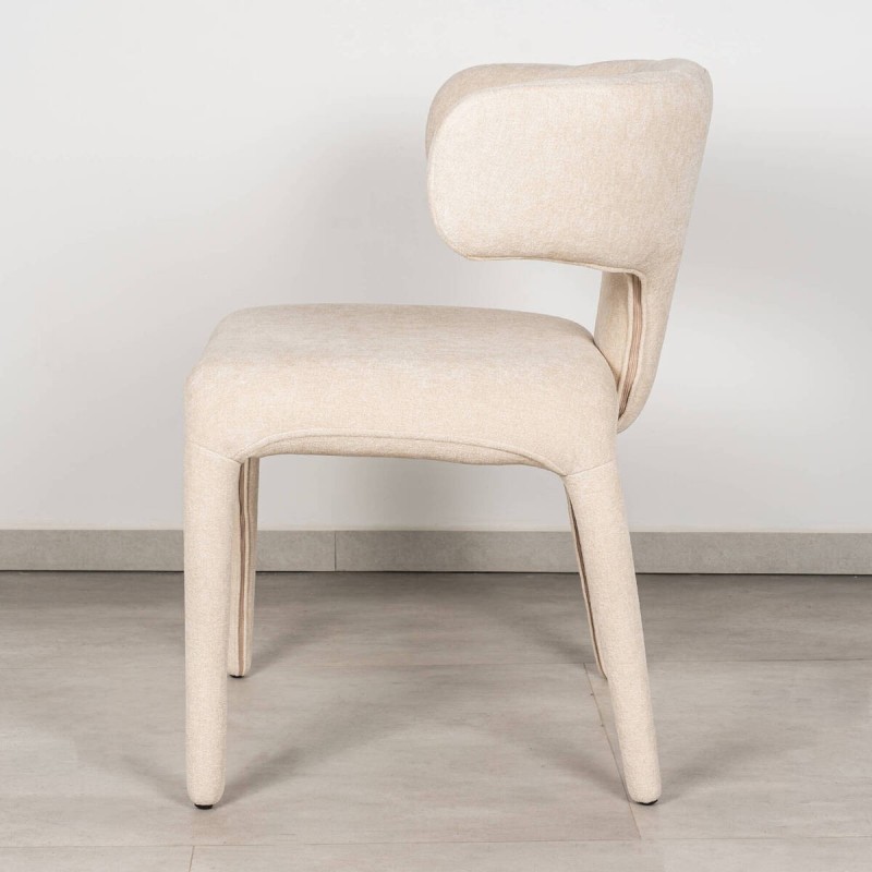Tarn Chair Upholstered in Beige Chenille with Curved Backrest