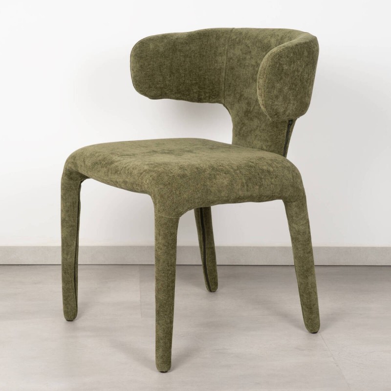 Silla Tarn Tapizada en Chenilla Verde Oliva Con Respaldo Curvo