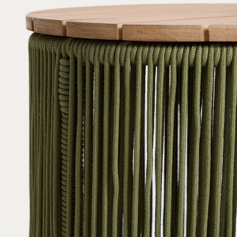 Mesa auxiliar Dandara exterior de cuerda verde con tapa de madera