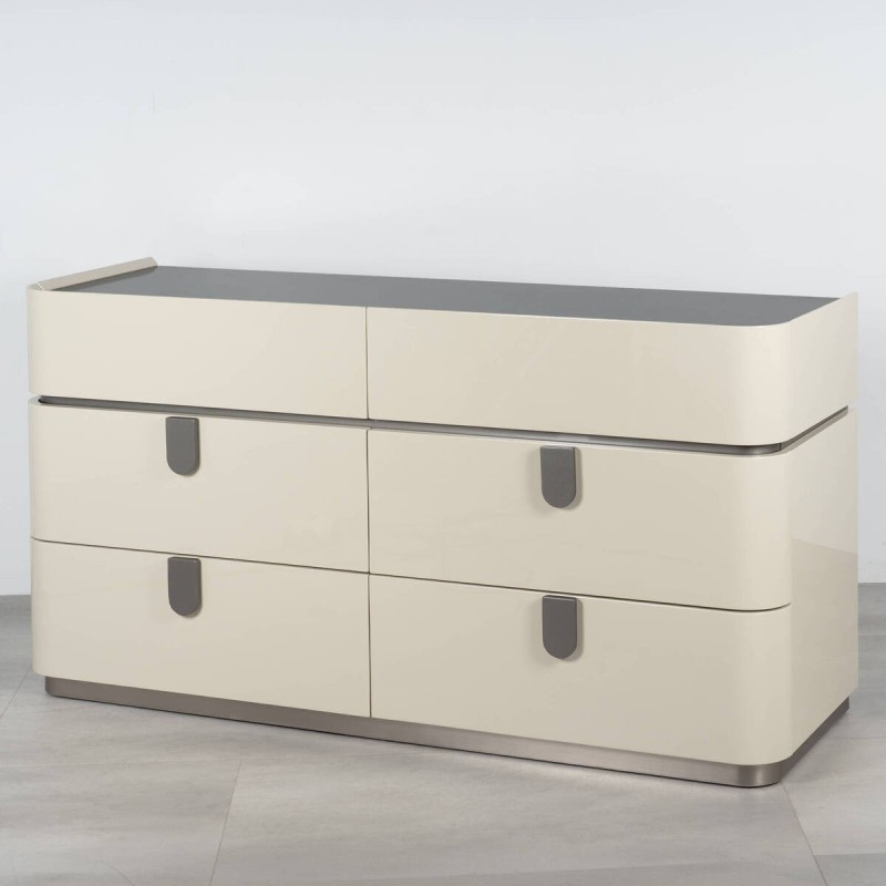 Limpopo Beige Lacquered Chest of Drawers with 6 Drawers and Metal Handles 150 cm