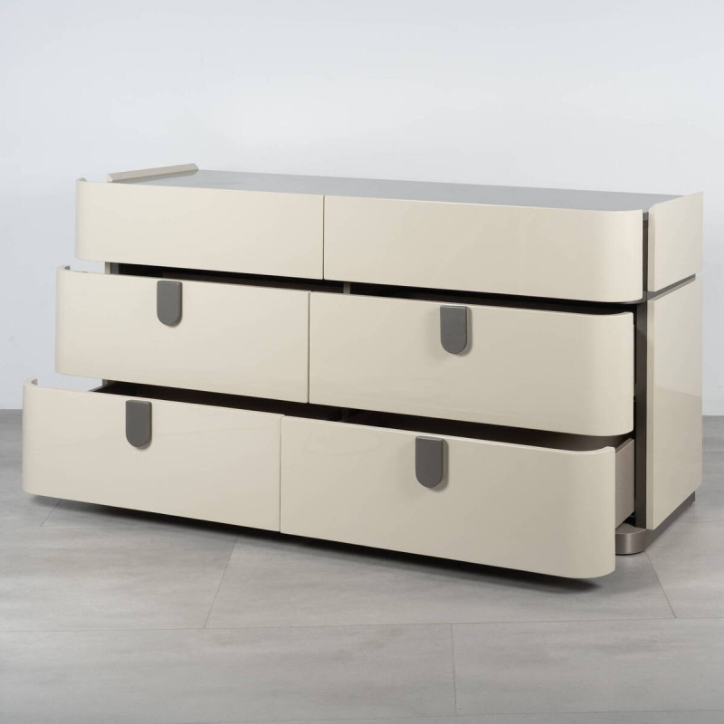 Cómoda Limpopo Beige Lacada con 6 cajones y tiradores metálicos 150 cm
