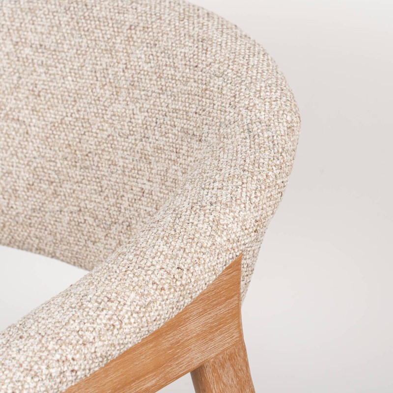 Silla de Comedor Noor Tapizada en Beige Bouclé y Madera Blanqueada