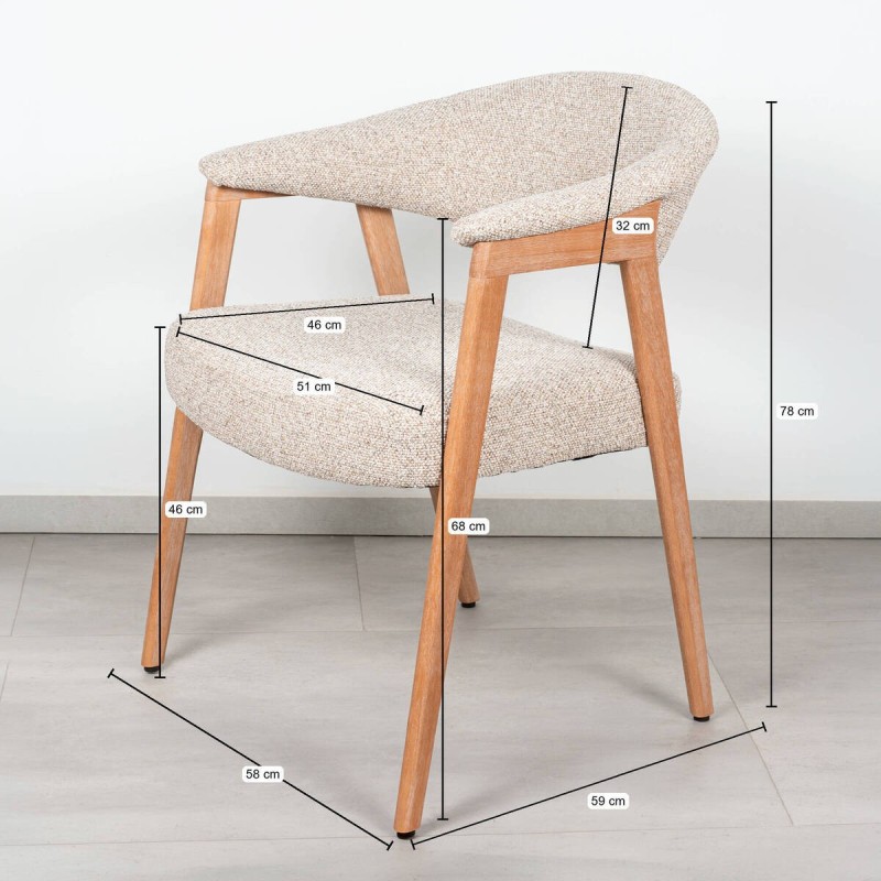 Noor Dining Chair Upholstered in Beige Bouclé and Whitewashed Wood