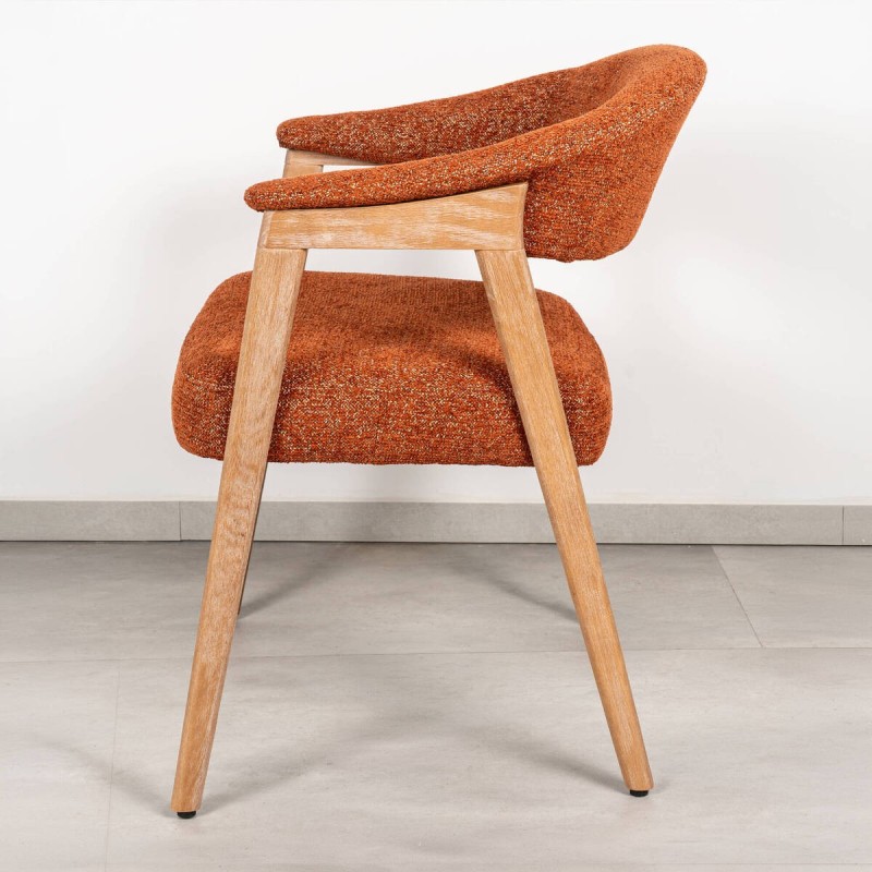 Silla de Comedor Noor Tapizada en Terracota Bouclé y Madera Blanqueada