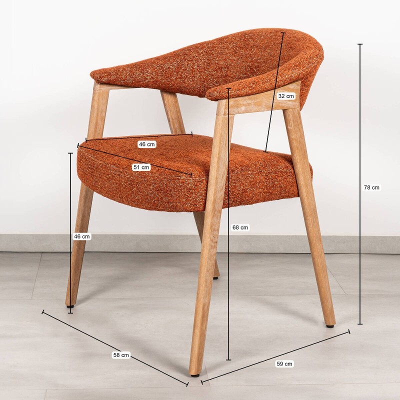 Silla de Comedor Noor Tapizada en Terracota Bouclé y Madera Blanqueada
