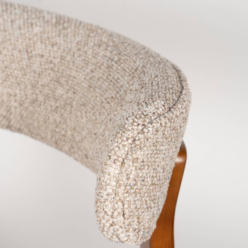 Silla de Comedor Turca Tapizada en Bouclé Crema con Patas de Madera de Haya en Nogal