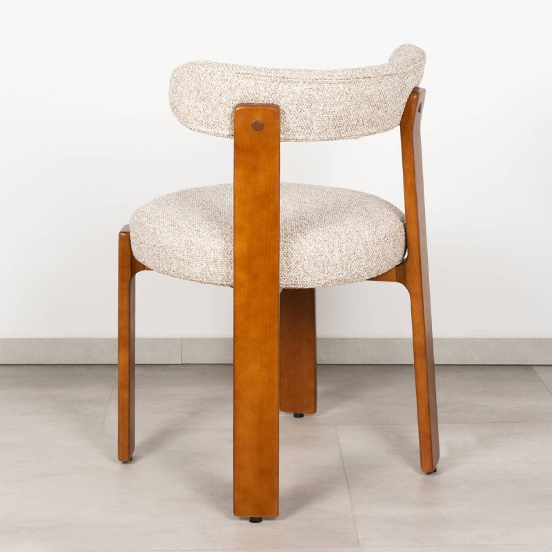 Silla de Comedor Turca Tapizada en Bouclé Crema con Patas de Madera de Haya en Nogal