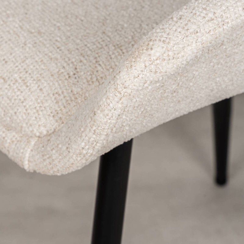 Silla de Comedor Persa Tapizada en Bouclé Crema con Respaldo de Nogal y Patas Negras