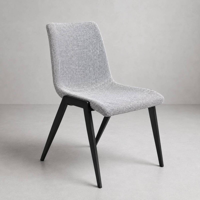 Dining chair, grey fabric - black finished steel, 48x56x87cm