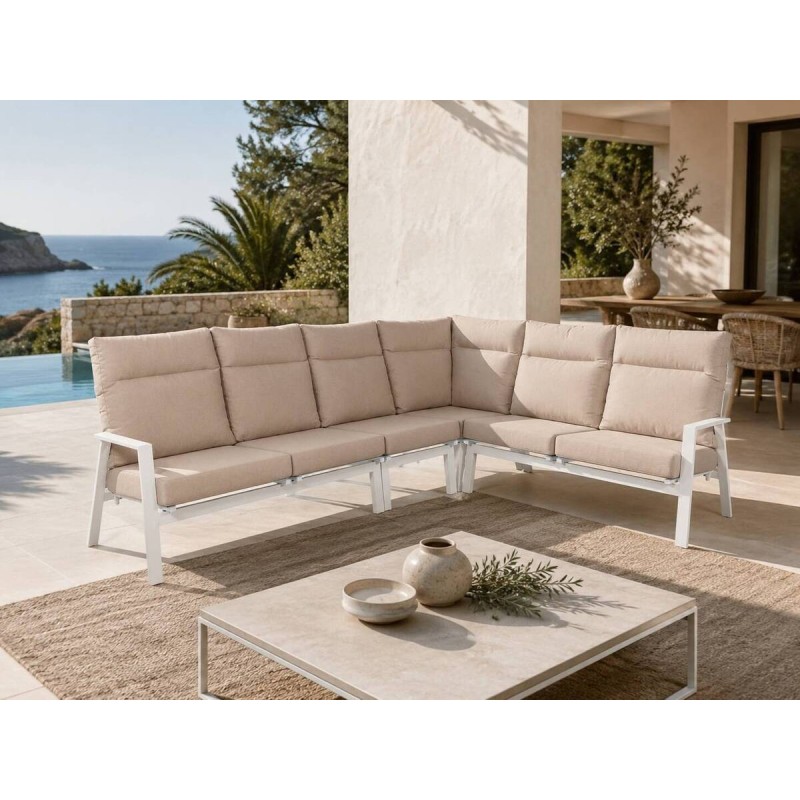 Outdoor corner sofa, aluminum/textilene, sand color, 284.5 x 220.5 x 96.5 x 83cm