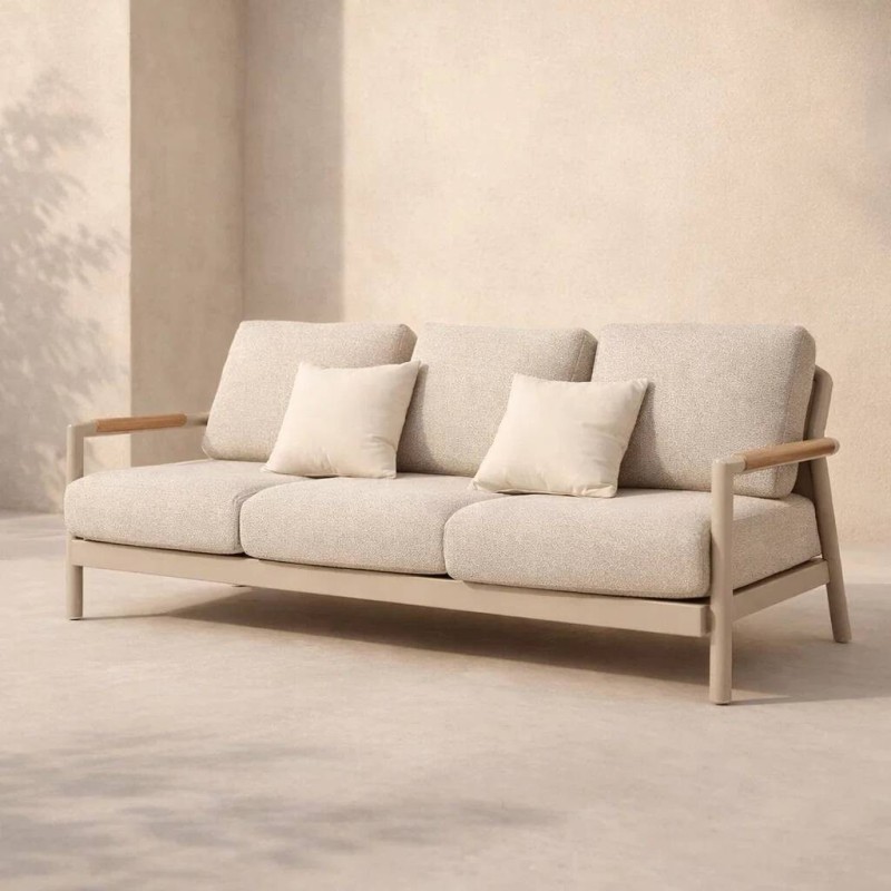 Sofa cambridge 3 plazas aluminio taupe y cuerda entrelazada 208x83x80cm