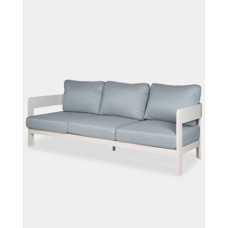Sofá ripple de aluminio blanco y cojines azules 209x75x78cm