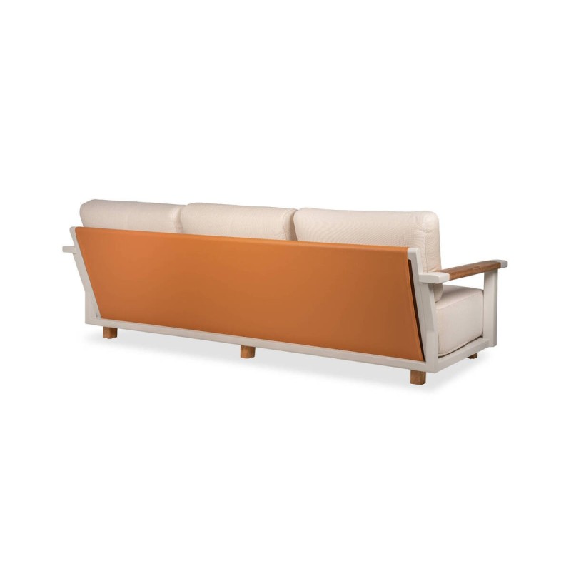 Rio outdoor sofa, 3 seats, beige aluminum and teak wood with faux leather backrest