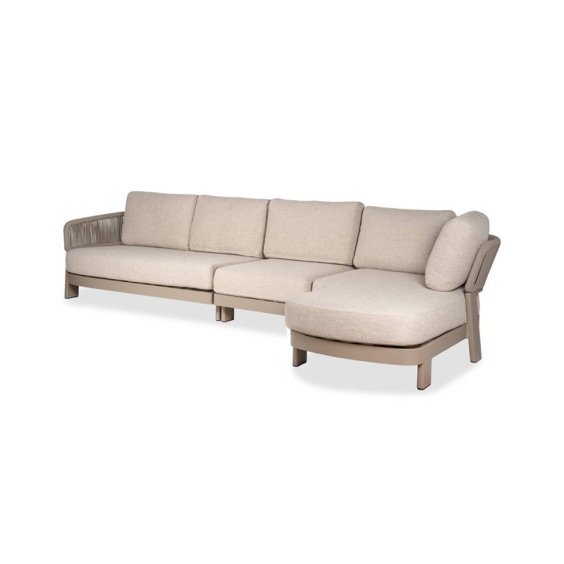 Sofá Cayenne chaiselongue derecho exterior de aluminio taupe y cuerda 310x90x81cm