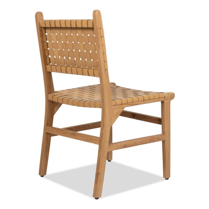 Silla kora en madera maciza de acacia y asiento de cuero entrelazado 46x48x86 cm