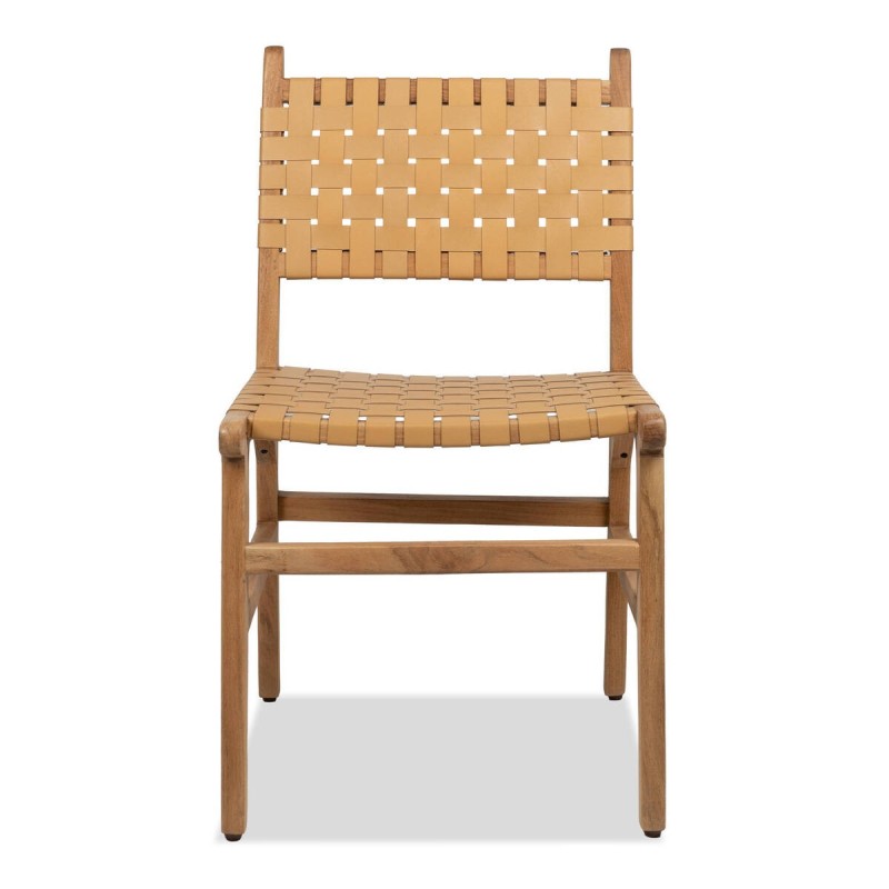 Silla kora en madera maciza de acacia y asiento de cuero entrelazado 46x48x86 cm