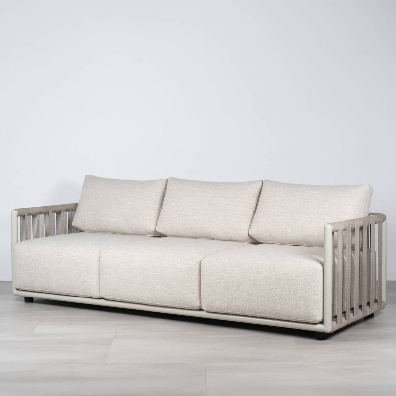 Sofá Cordelia 3 Plazas Exterior Aluminio Gris Seda y Cuerda 220 cm
