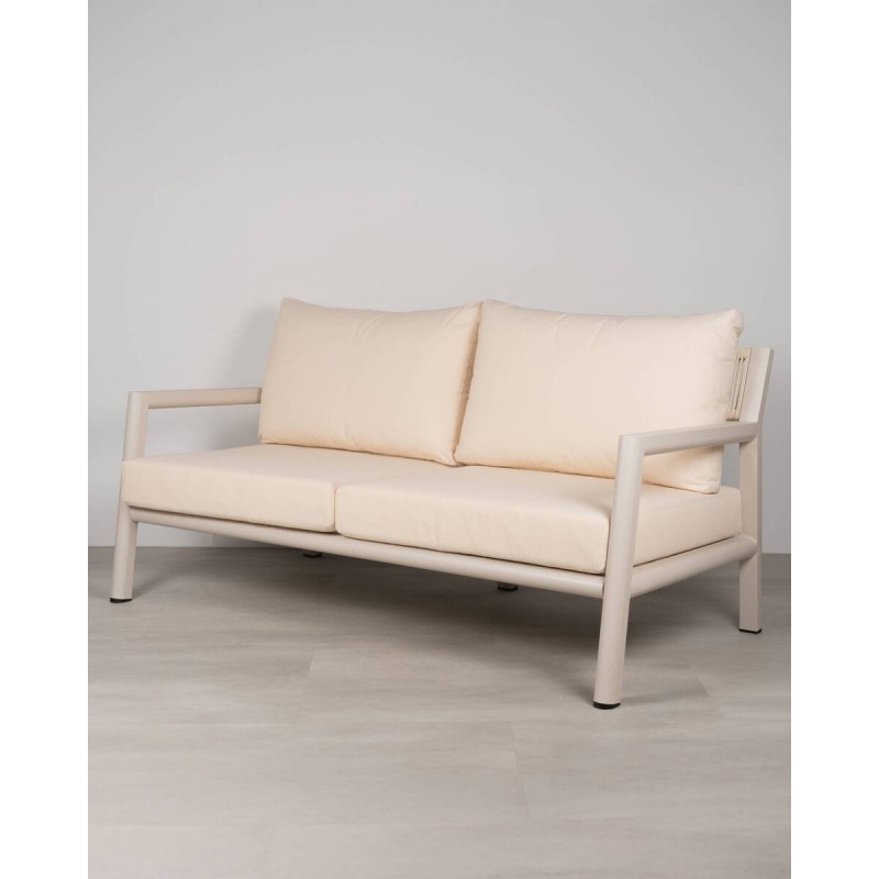 Nala 2-seater outdoor aluminum sofa with beige cushions