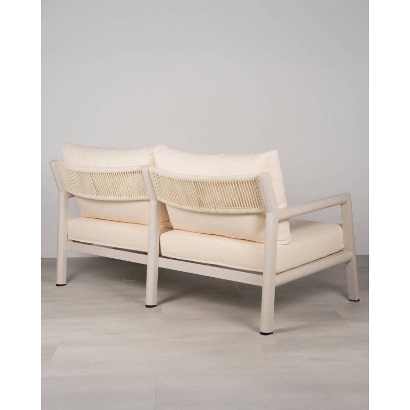 Nala 2-seater outdoor aluminum sofa with beige cushions