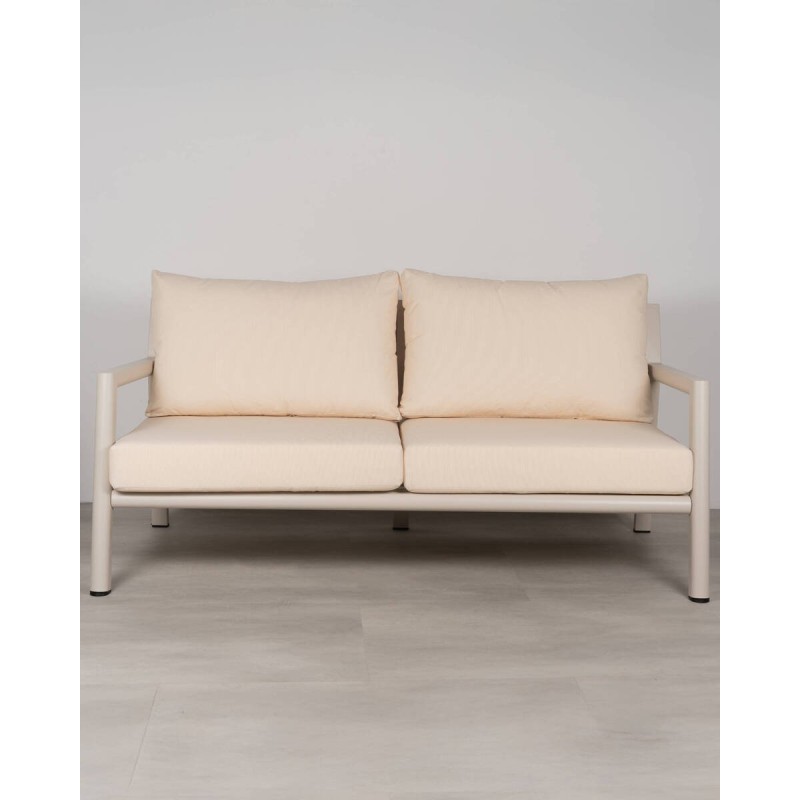 Nala 2-seater outdoor aluminum sofa with beige cushions