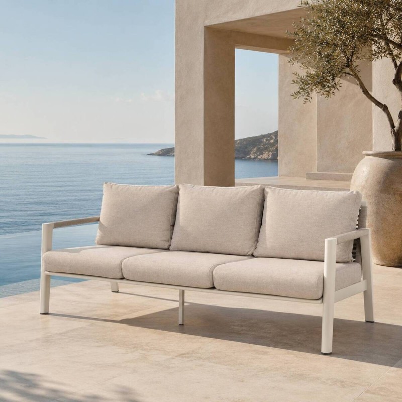 Sofá Flora de aluminio 3 plazas con cojines beige