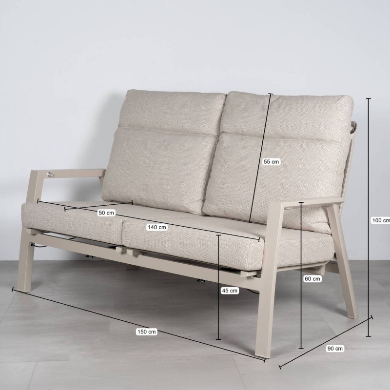 Tivat 2-Seater Reclining Outdoor Sofa with Champagne Aluminum Frame