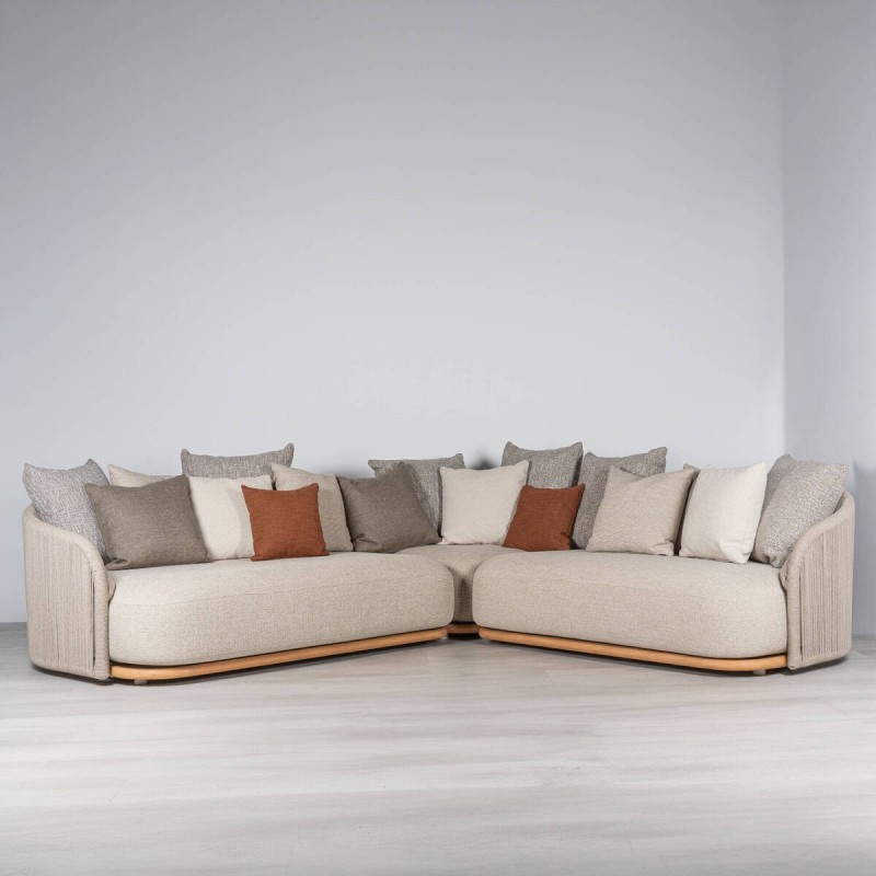 Left-facing Wave outdoor corner sofa with Olefin rope and teak base