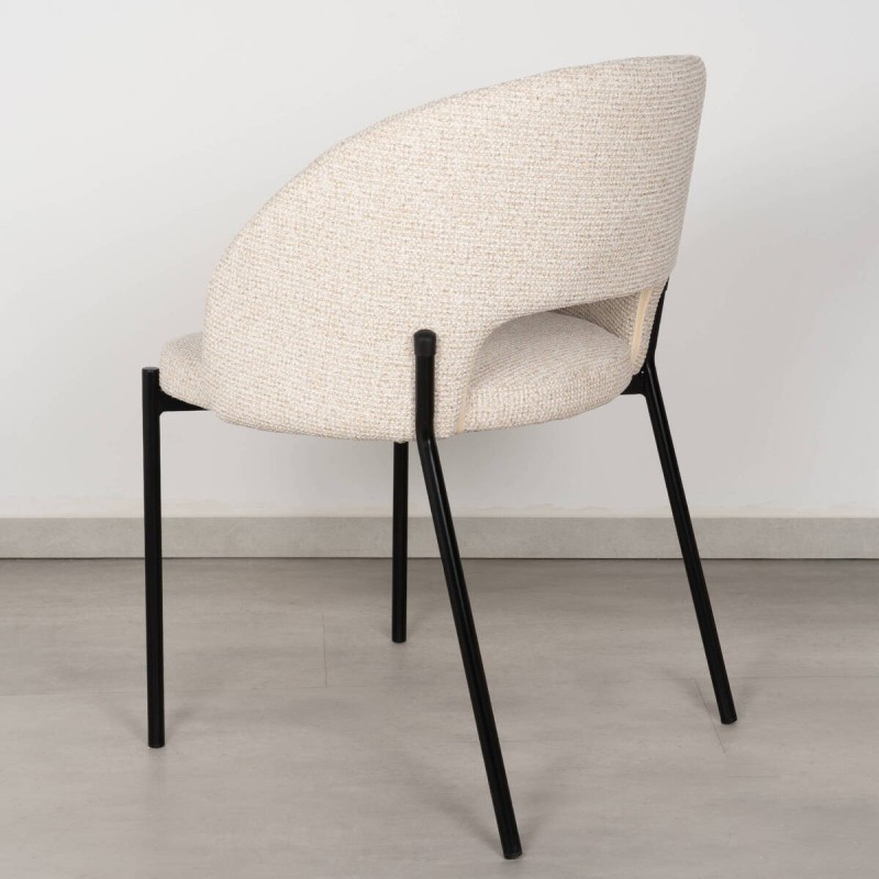Silla de Comedor Theiss Tapizada en Beige Bouclé y Patas de Metal Negro